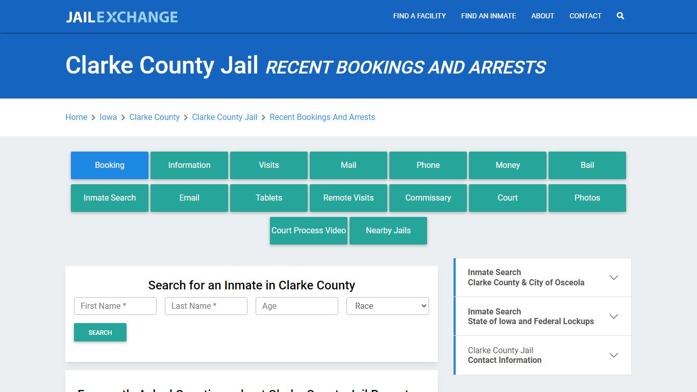 Clarke County Jail IA Recent Arrests and Bookings - Jail Exchange